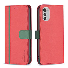 Funda de Cuero Cartera con Soporte Carcasa B04F para Motorola Moto E32 Rojo