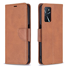 Funda de Cuero Cartera con Soporte Carcasa B04F para Oppo A16 Marron