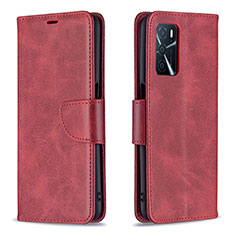 Funda de Cuero Cartera con Soporte Carcasa B04F para Oppo A16s Rojo