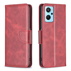 Funda de Cuero Cartera con Soporte Carcasa B04F para Oppo A96 4G Rojo