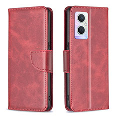 Funda de Cuero Cartera con Soporte Carcasa B04F para Oppo A96 5G Rojo