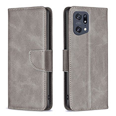 Funda de Cuero Cartera con Soporte Carcasa B04F para Oppo Find X5 Pro 5G Gris