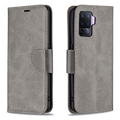 Funda de Cuero Cartera con Soporte Carcasa B04F para Oppo Reno5 Lite Gris