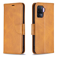 Funda de Cuero Cartera con Soporte Carcasa B04F para Oppo Reno5 Lite Marron Claro