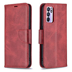 Funda de Cuero Cartera con Soporte Carcasa B04F para Oppo Reno6 5G Rojo