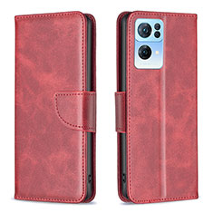 Funda de Cuero Cartera con Soporte Carcasa B04F para Oppo Reno7 Pro 5G Rojo