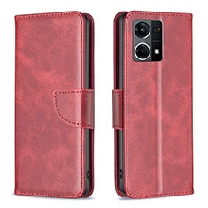 Funda de Cuero Cartera con Soporte Carcasa B04F para Oppo Reno8 4G Rojo