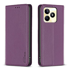 Funda de Cuero Cartera con Soporte Carcasa B04F para Realme C51 Morado