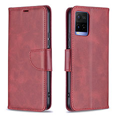 Funda de Cuero Cartera con Soporte Carcasa B04F para Vivo Y21 Rojo