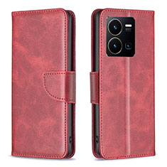 Funda de Cuero Cartera con Soporte Carcasa B04F para Vivo Y35 4G Rojo