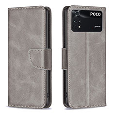 Funda de Cuero Cartera con Soporte Carcasa B04F para Xiaomi Poco M4 Pro 4G Gris