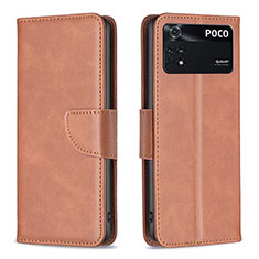 Funda de Cuero Cartera con Soporte Carcasa B04F para Xiaomi Poco M4 Pro 4G Marron