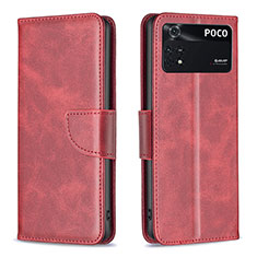 Funda de Cuero Cartera con Soporte Carcasa B04F para Xiaomi Poco M4 Pro 4G Rojo