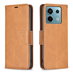 Funda de Cuero Cartera con Soporte Carcasa B04F para Xiaomi Redmi Note 13 Pro 5G Marron Claro