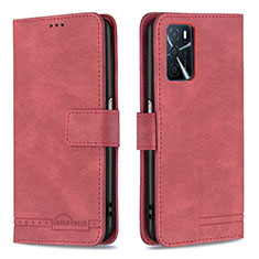 Funda de Cuero Cartera con Soporte Carcasa B05F para Oppo A16s Rojo