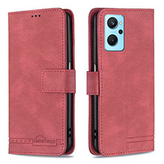 Funda de Cuero Cartera con Soporte Carcasa B05F para Oppo A96 4G Rojo