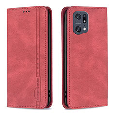 Funda de Cuero Cartera con Soporte Carcasa B05F para Oppo Find X5 Pro 5G Rojo