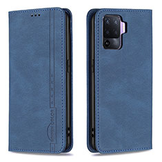 Funda de Cuero Cartera con Soporte Carcasa B05F para Oppo Reno5 F Azul