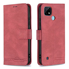 Funda de Cuero Cartera con Soporte Carcasa B05F para Realme C21 Rojo