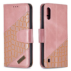 Funda de Cuero Cartera con Soporte Carcasa B05F para Samsung Galaxy A01 SM-A015 Oro Rosa