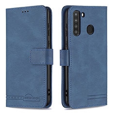 Funda de Cuero Cartera con Soporte Carcasa B05F para Samsung Galaxy A21 Azul