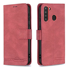 Funda de Cuero Cartera con Soporte Carcasa B05F para Samsung Galaxy A21 Rojo