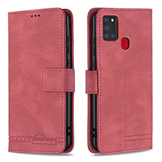 Funda de Cuero Cartera con Soporte Carcasa B05F para Samsung Galaxy A21s Rojo