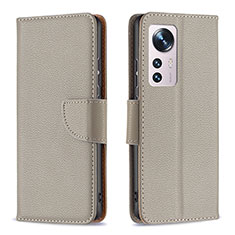 Funda de Cuero Cartera con Soporte Carcasa B05F para Xiaomi Mi 12 5G Gris