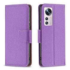 Funda de Cuero Cartera con Soporte Carcasa B05F para Xiaomi Mi 12 Pro 5G Morado