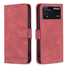 Funda de Cuero Cartera con Soporte Carcasa B05F para Xiaomi Poco M4 Pro 4G Rojo