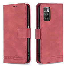 Funda de Cuero Cartera con Soporte Carcasa B05F para Xiaomi Redmi 10 (2022) Rojo