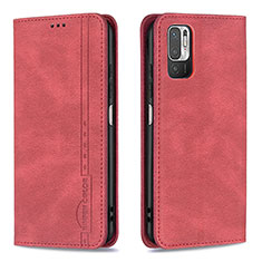 Funda de Cuero Cartera con Soporte Carcasa B05F para Xiaomi Redmi Note 10T 5G Rojo