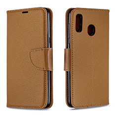 Funda de Cuero Cartera con Soporte Carcasa B06F para Samsung Galaxy A20 Marron