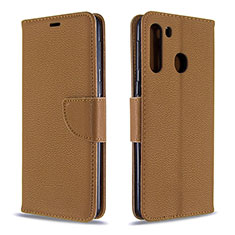 Funda de Cuero Cartera con Soporte Carcasa B06F para Samsung Galaxy A21 Marron