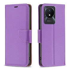 Funda de Cuero Cartera con Soporte Carcasa B06F para Vivo Y02A Morado