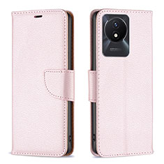 Funda de Cuero Cartera con Soporte Carcasa B06F para Vivo Y02A Oro Rosa