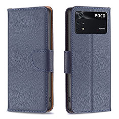 Funda de Cuero Cartera con Soporte Carcasa B06F para Xiaomi Poco M4 Pro 4G Azul