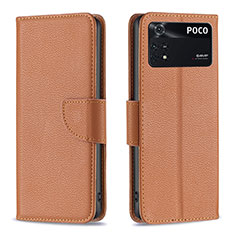 Funda de Cuero Cartera con Soporte Carcasa B06F para Xiaomi Poco M4 Pro 4G Marron