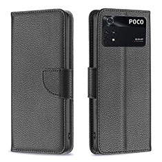 Funda de Cuero Cartera con Soporte Carcasa B06F para Xiaomi Poco M4 Pro 4G Negro