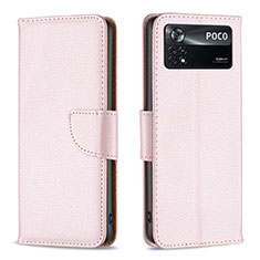 Funda de Cuero Cartera con Soporte Carcasa B06F para Xiaomi Poco X4 Pro 5G Oro Rosa