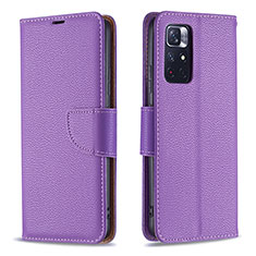 Funda de Cuero Cartera con Soporte Carcasa B06F para Xiaomi Redmi Note 11 5G Morado