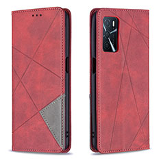 Funda de Cuero Cartera con Soporte Carcasa B07F para Oppo A16 Rojo