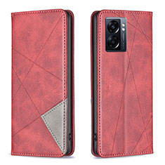 Funda de Cuero Cartera con Soporte Carcasa B07F para Oppo A57 5G Rojo