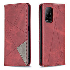 Funda de Cuero Cartera con Soporte Carcasa B07F para Oppo A94 5G Rojo