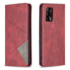 Funda de Cuero Cartera con Soporte Carcasa B07F para Oppo F19 Rojo