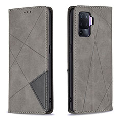 Funda de Cuero Cartera con Soporte Carcasa B07F para Oppo Reno5 Lite Gris