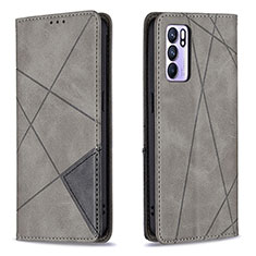 Funda de Cuero Cartera con Soporte Carcasa B07F para Oppo Reno6 5G Gris