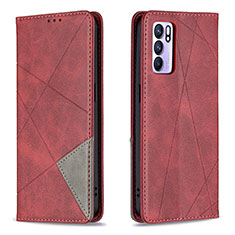 Funda de Cuero Cartera con Soporte Carcasa B07F para Oppo Reno6 5G Rojo