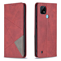 Funda de Cuero Cartera con Soporte Carcasa B07F para Realme C21 Rojo