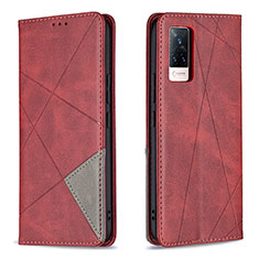 Funda de Cuero Cartera con Soporte Carcasa B07F para Vivo V21 5G Rojo